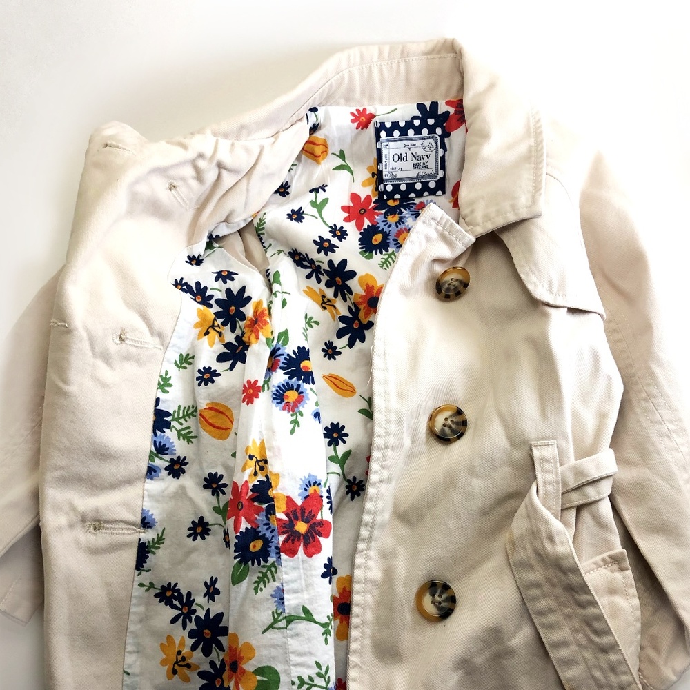 Toddler Girls Lt. Khaki Trench w/ Floral Lining